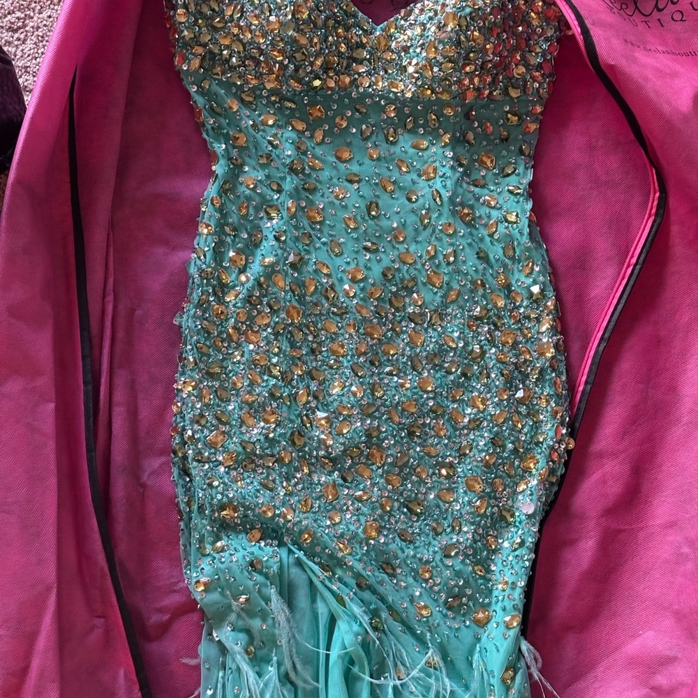 Jovani Turquoise Dress with Gold Details